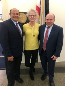 AWFS Education Director Nancy Fister (center) and AWFS Public Policy Chair Dave Golling (right) meet with Rep. Jose Luis Correa (D-CA) 